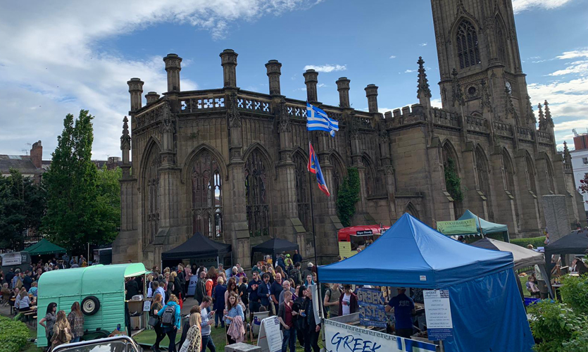 A food fair at the Bombed Out Church in Liverpool