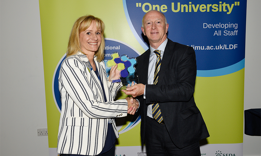 Carol Oliver with LJMU Vice-Chancellor Professor Nigel Weatherill