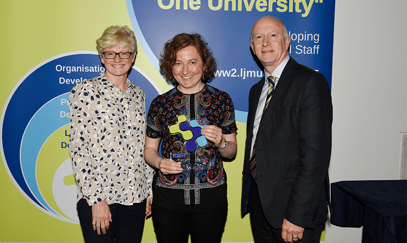 Carolyn Benny and Pauline Smith with LJMU Vice-Chancellor Professor Nigel Weatherill