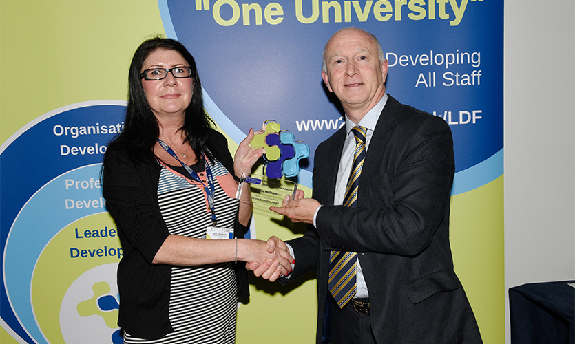 Maria McShane with LJMU Vice-Chancellor Professor Nigel Weatherill