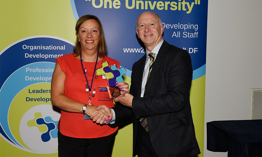 Sue Ashurst  with LJMU Vice-Chancellor Professor Nigel Weatherill