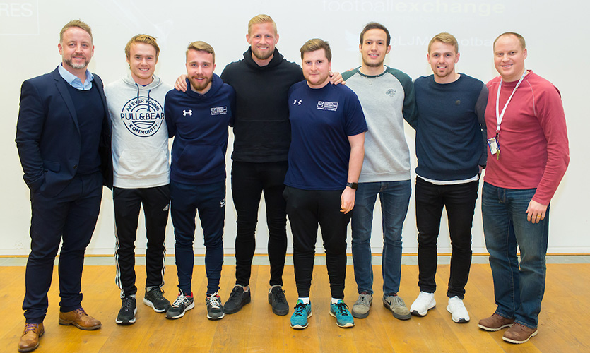 Kasper Schmeichel poses with LJMU