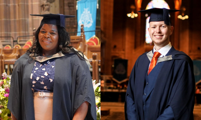 Two graduates in their cap and gowns